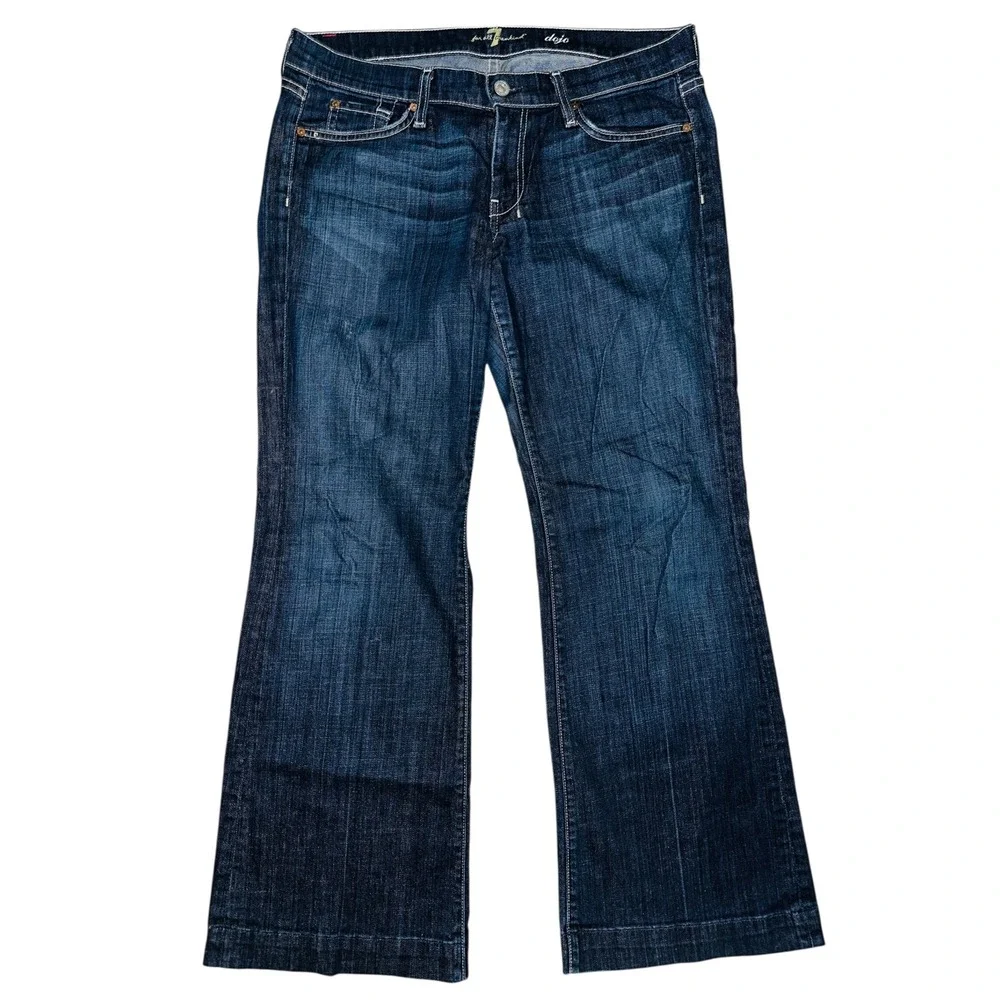 WB3 7 For All Mankind Dojo Jeans Womens 31 Dark Wash Wide‎ Leg Flare USA Y2K - Picture 8 of 9